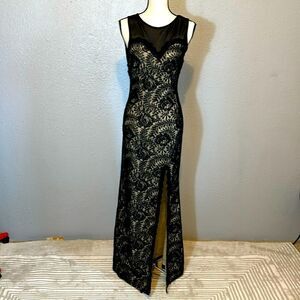 NEW miusol black and nude lace crochet mesh back maxi dress size S